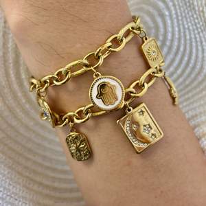 Cadena cubana clásica de acero inoxidable sin deslustre con incrustaciones de circón ojo estrella corazón <span class=keywords><strong>Tarot</strong></span> tarjeta encanto colgante pulsera conjunto - Product Image 3