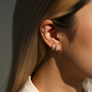 Minimalism S925 Sterling Silver Radiant Cut Moissanite Helix <b>Earrings</b> Crown Heart Screw Stud <b>Earrings</b> for Women <b>Fine</b> Jewelry - Product Image 2