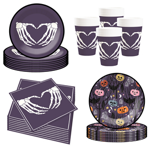 Ensemble de vaisselle pour fête d'Halloween DAMAI avec des éléments d'horreur, comprenant 7 et 9 assiettes rondes en papier, des gobelets et des serviettes pour la fête d'Halloween - Product Image 5