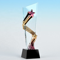 Trophée de microphone en verre à base de cristal en bois solide