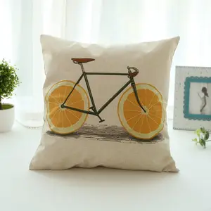 创意自行车印花亚麻家居软装饰现代化办公座椅定制枕套靠垫套