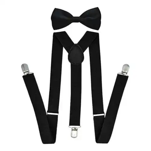 Customizable Polyester Set of Adjustable Suspenders with Bow for Children or Adults as Gift Available in Different Colors
