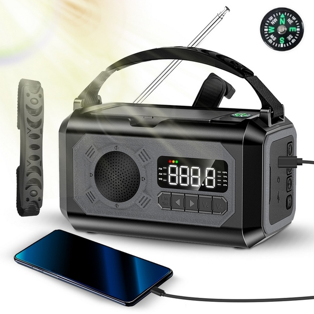 12000mAh Solar Portable NOAA Weather Alert Radio Hand Crank Emergency AM/FM/WB Radio Cell Phone Charger 3 Modes Flashlight SOS