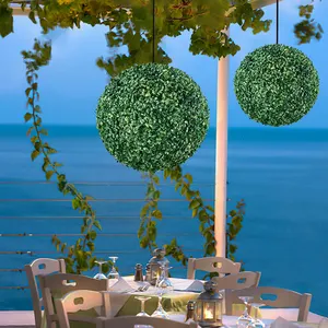 뒤뜰 발코니 정원 결혼식 가정 장식을위한 인공 PE 식물 topiary 잔디 공 가짜 회양목 장식 공