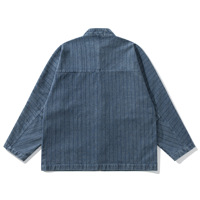 Unisex-Jeansjacke mit traditionellen chinesischen Froschknöpfen, Stehkragen, geripptem Saum, im Vintage-Streetwear-Stil, anpassbar