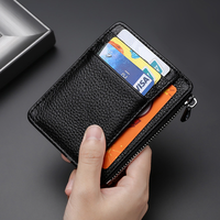Dompet pendek kulit PU pria wanita, dompet kecil ritsleting saku koin ramping Mini Ultra tipis pemegang kartu Bank