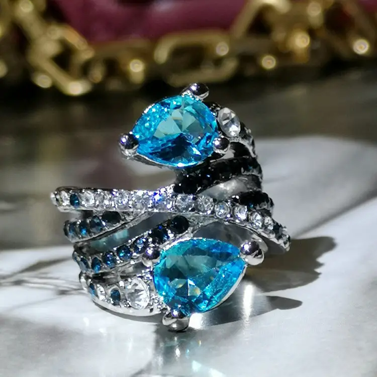 Qushine anel atacado multi-estilos, pedra da natureza cristal 18k dourada mulheres azul e verde anel com pedra preciosa jóias