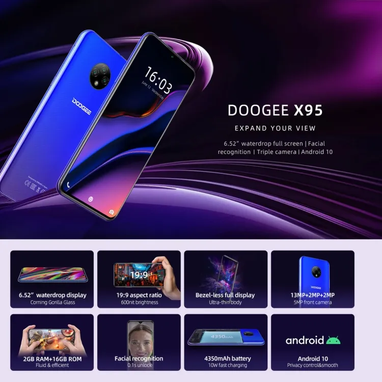 2024 מכירות חמות באיכות גבוהה טלפון אופנה Doogee X95 2GB+16GB זיהוי פנים 6.52- אינץ' סמארטפון כפול 4G טלפונים ניידים אנדרואיד