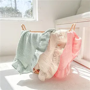 Nhà Máy customoem odmgifts trẻ sơ sinh y tá khăn tắm Xe đẩy bao gồm bé Ruffle 100% cotton muslin Swaddle kết thúc tốt đẹp nhận được BL