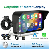 Carpuride W603D TPMS para Motocicleta, Carplay, GPS, Pantalla Impermeable de 6 Pulgadas, DVR, Dashcam, Cámaras Delanteras y Traseras 2K, USB Desmontable