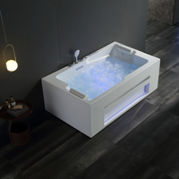 Baignoire Balnéo Rectangulaire Autoportante en Acrylique Blanc avec Massage à Bulles d'Air et Éclairage LED pour Salle de Bain et Villa