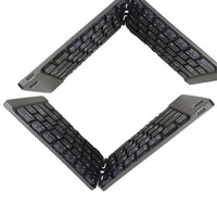 Keyboard Nirkabel Lipat Portabel dengan Penyangga, Keyboard Lipat Saku Ultra Tipis Ukuran Penuh yang Dapat Diisi Ulang