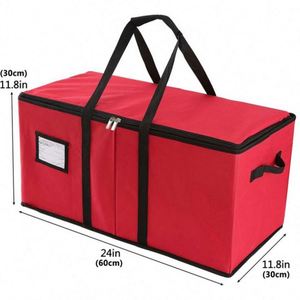 Nueva llegada, oferta especial: Caja roja plegable de poliéster de 61x30x30cm para adornos navideños con asa, bolsa de almacenamiento para bolas. - Product Image 6