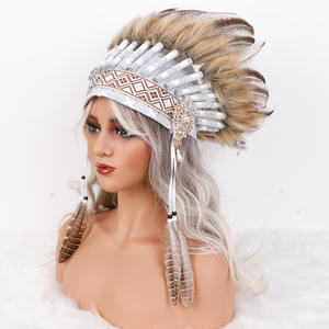 Aksesori rambut bulu karnaval topi kepala India hiasan kepala bulu kostum karnaval Thanksgiving alat peraga pesta hiasan kepala dewasa - Product Image 2