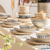 Service de table en céramique de style japonais vintage, bol à riz et assiette à dîner sous glaçure pour la maison