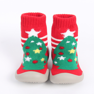 Zapatos de calcetín casuales de caña alta para bebé, cálidos de invierno, de punto, tipo botines, con suela suave antideslizante, para primeros pasos de niños pequeños, regalo navideño - Product Image 1