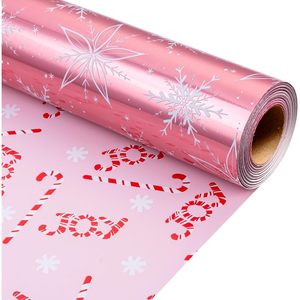 <b>Pink</b> Christmas Wrapping Paper Roll 17in X 33ft Double Side Reversible For Holiday Gift Craft Packaging - Product Image 1
