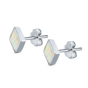 925 Sterling Silver Jewelry Small <b>Square</b> Cut Solitaire White Opal Stud <b>Earring</b> <b>Diamond</b> CZ Trendy in Gold Fine <b>Earrings</b> - Product Image 3