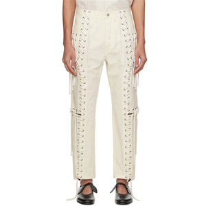 <span class=keywords><strong>Pantaloni</strong></span> da uomo alla moda <span class=keywords><strong>con</strong></span> tessuto largo in cotone Button-Fly <span class=keywords><strong>con</strong></span> Design unico bianco stringato alla moda stile Casual <span class=keywords><strong>con</strong></span> ritagli passanti per <span class=keywords><strong>cintura</strong></span> - Product Image 1