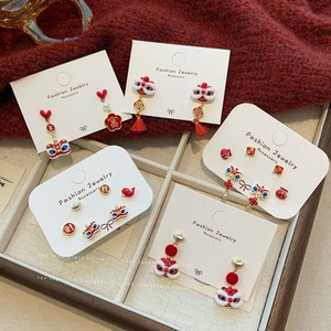 " Fu "   Pendientes largos <span class=keywords><strong>de</strong></span> terciopelo con borlas y diseño <span class=keywords><strong>de</strong></span> león, estilo chino tradicional, novedad - Product Image 1