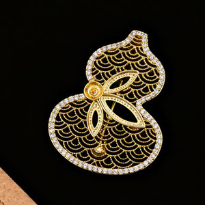Hollowed Out Gold Gourd Brooch Micro Inlaid Zircon Copper Alloy Unisex Fashion Pin Gift Accessory - Product Image 4