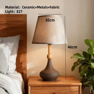 Lámpara de Mesa de Cerámica Vintage E27 con Pantalla de Tela Nórdica para Dormitorio, Sala de Estar, Decoración de Interiores, Lámpara de Noche - Product Image 2