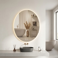 Espejo de Baño Ovalado Minimalista con Retroiluminación LED, Táctil, Regulable, de Pared, con Luz Cálida
