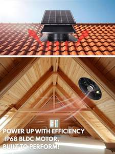 Ventilador <span class=keywords><strong>Solar</strong></span> Automático para Telhado 60W 14 polegadas com Duto de Ar IP68 Motor Sem Escovas Reduz o Calor e a Umidade no Sótão Resfria a Casa Reduz os Custos de Ar Condicionado - Product Image 5