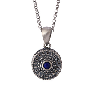 Colgante de lapislázuli de plata de ley S925 para hombres y mujeres, colgante de collar antiguo mate <span class=keywords><strong>Om</strong></span> Mani <span class=keywords><strong>Padme</strong></span> Hum, joyería - Product Image 1