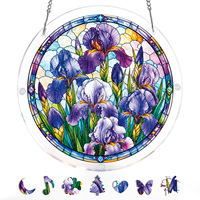 Rompecabezas de acrílico con diseño de iris y efecto vitral, atrapasueños de luz matutina, rompecabezas de formas irregulares, decoración colgante para ventana, hecho a mano DIY