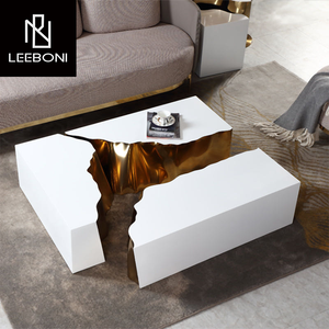 Mesa de Centro Moderna de Diseño Único y Lujoso de Boca Do <span class=keywords><strong>Lobo</strong></span>, 3 Piezas, Acero Inoxidable Blanco, Mesa de Centro Dorada y Blanca - Product Image 3