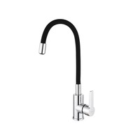 Robinet de cuisine et salle de bain moderne monotrou avec tuyau flexible universel en silicone rotatif, à poser sur comptoir, monocommande eau chaude et froide