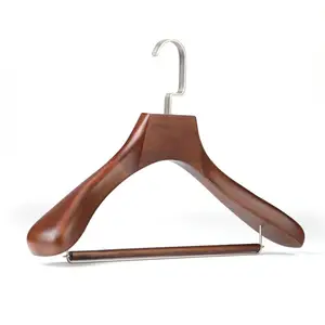 Custom Logo Clothes Wooden Non Slip Clip Coat Hanger Solid Wooden Luxury Clothing Hanger With Gold Hooks Wood Hanger