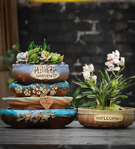 Maceta Grande de Cerámica para Suculentas, Estilo Contemporáneo, Ecológica, de Cerámica Rústica, con Orificio de Drenaje, Creativa, Simple, de Gran Diámetro - Product Image 1