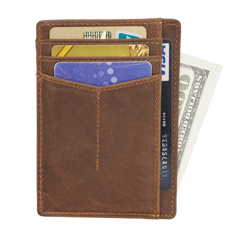 Custom Color Logo Genuine Leather Men Women Credit Card Holder Wallet Pocket Minimalist Slim Cardholder Wallet