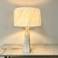 Lampe de table pyramide en marbre blanc naturel avec abat-jour en tissu crème, lampe de bureau moderne de luxe pour chambre à coucher, table de chevet, décoration d'hôtel