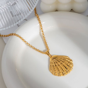 Waterproof Non Tarnish Jewelry 316L Stainless Steel Base 14k 18k PVD Gold Plated Charm <b>Seashell</b> <b>Necklace</b> for Women - Product Image 2