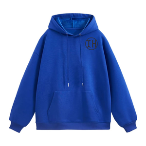 Felpe firmate con coulisse da <span class=keywords><strong>uomo</strong></span> oversize francese in spugna a maniche lunghe felpe a tinta unita con tasca larga <span class=keywords><strong>blu</strong></span> <span class=keywords><strong>Navy</strong></span> - Product Image 1