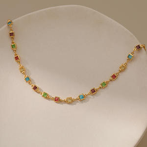 وصل حديثًا قلادة من الزركون البوهيمي مربع اللون إبداعية مصنوعة يدويًا من الخرز عيار 18 قيراط من الذهب الحقيقي من الزركونيا وقلائد بياقة من الأحجار الكريمة - Product Image 6