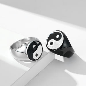 Chinese Style Tai Chi Diagram Titanium Steel Men's <b>Ring</b> Yin Yang Symbol Gift Jewelry Black Color - Product Image 2
