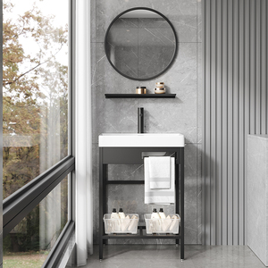 Moderno <span class=keywords><strong>lavabo</strong></span> da tavolo in acciaio inox portasciugamani Free Standing lavello con Washboard Dressing specchio Stand Set di vanità - Product Image 4