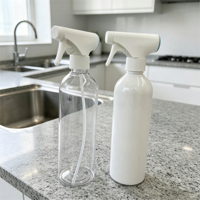 Bouteille pulvérisateur à gâchette en PET de 500 ml, rechargeable, en plastique, forme ronde, pour le nettoyage domestique, les soins des cheveux et du jardin