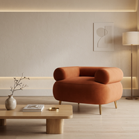 Fauteuil d'appoint moderne en velours courbé avec pieds en métal, canapé simple douillet et confortable pour salon ou coin lecture