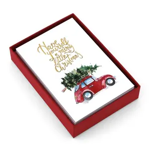 カスタム印刷プロフェッショナル高級金箔紙手作りホリデーメリークリスマスグリーティングカード封筒ボックスセット付き