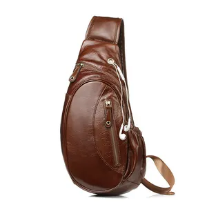 2024 Custom Vintage Genuine Leather Shoulder Chest Bag For Crossbody Men
