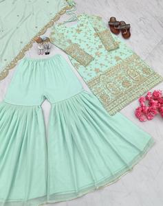 Magnifique top-plazzo Set Top en georgette lourde avec un beau plazzo brodé entièrement cousu Matériau de qualité supérieure - Product Image 4