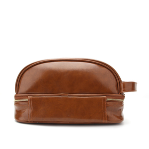 Organisateur de maquillage à double fermeture éclair à grande capacité à deux compartiments Sac de toilette personnalisé en cuir lisse pour homme - Product Image 2