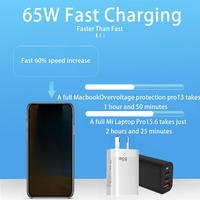 Adaptor Charger Dinding Pengisian Cepat Cerdas 65W GaN 3 Port USB A Dual Type C PD QC3.0 dengan Colokan AU EU