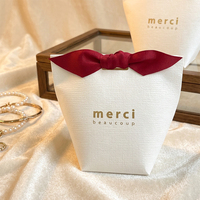 Caja de Dulces Blanca Minimalista Merci con Lazo de Seda, Recuerdo de Boda para Invitados, Contenedor de Papel para Regalos, Suministro al por Mayor