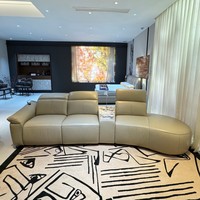 Vonliva Promodern Luxury European Genuine Leather L-Shaped Sectional Sofa Light Green Olive Color for Living Room Apartment